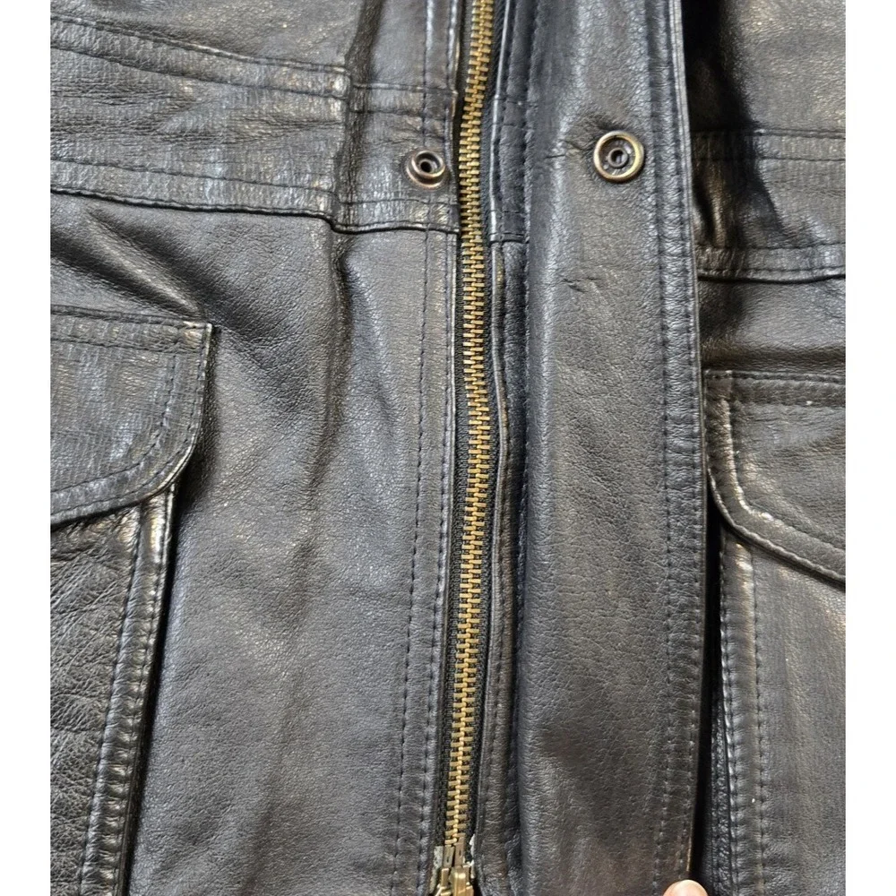 VTG John Ashford Men's Leather Coat Fully Lined High‎ Collar zip Snap Size XL